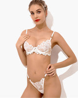 White embroidered lace lingerie set. Adjustable straps, underwire. Sweet and seductive.