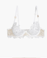 White embroidered lace bra with adjustable straps and underwire. Sweet and seductive lingerie.