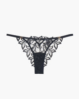 Black embroidered lace thong panty with floral design, sweet and seductive lingerie