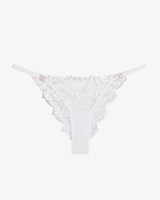 White embroidered lace thong panty with floral embroidery, soft and breathable lingerie