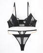 Black Push Up Bra and Thong Set with chain straps and delicate lace details. Sexy lingerie.