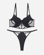 Black Push Up Mesh Hollow Bra and Thong Set - Sweet and Seductive Lingerie