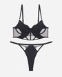 Black Push Up Mesh Hollow Bra and Thong Set - Sweet and Seductive Lingerie