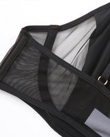 Black mesh push-up bra detail. Seductive lingerie with adjustable straps and underwire.