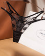 Black Rose Embroidery Thong Mesh Panties with floral embroidery and sheer mesh