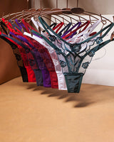 Rose Embroidery Thong Mesh Panties, floral embroidery, sheer mesh, multiple colors