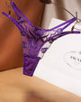 Purple Rose Embroidery Thong Mesh Panties with floral embroidery and sheer mesh, feminine design