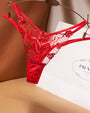 Red Rose Embroidery Thong Panty featuring delicate floral lace and rose design.