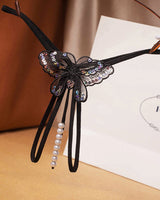 Black Pearl Sequined Mesh Low Rise Panties with Butterfly Design