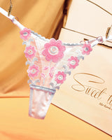 Pink floral embroidered low waist thong panties. Sexy low waist lingerie with floral design.