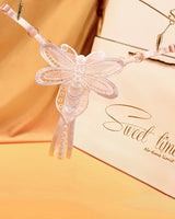 Pink butterfly embroidered crotchless thong with pearl accents, Sweet time lingerie, low waist