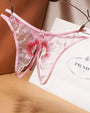 Pink mesh embroidered crotchless thong with floral design, low rise, sexy lingerie, Prada