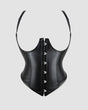 Black leather 1980s boned corset with suspenders, perfect for parties and weddings