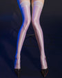 Light nude shiny lace thigh-high stockings with lace top