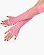 Pink fishnet fingerless gloves, mesh pattern, perfect for adding a touch of mystery to any outfit