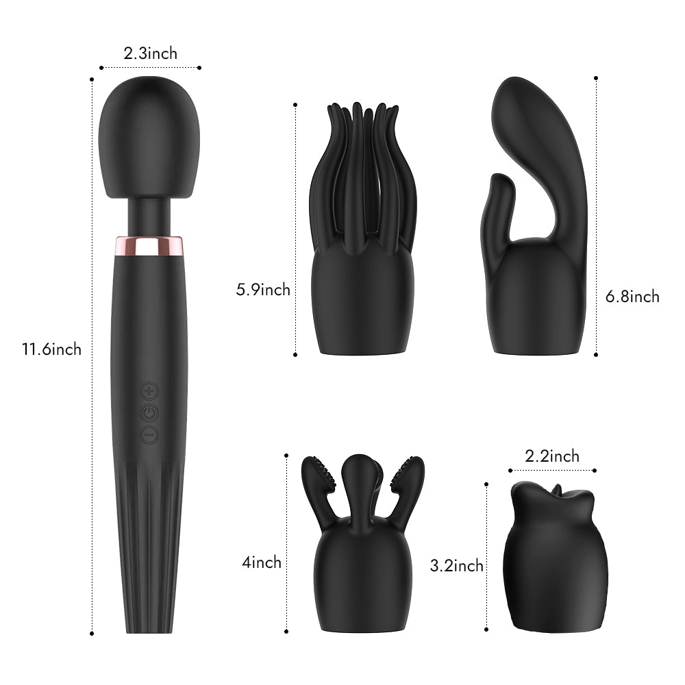 5-in-1 Rechargeable Magic Wand Vibrator with Flex Neck & 4 Attachments